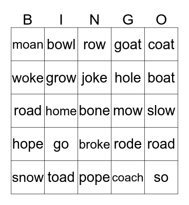 Long o Bingo Card