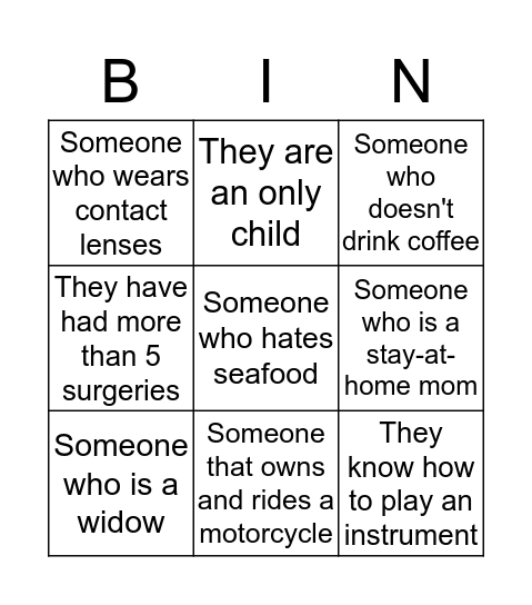 Get to Know You Bingo Card