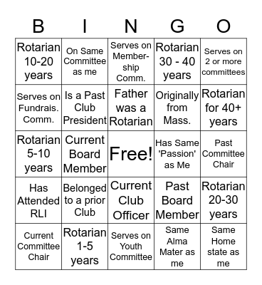 Rotary Member Bingo Card