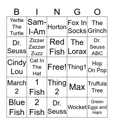 Dr.Seuss Bingo Card