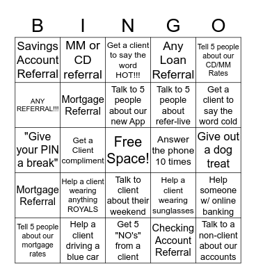 Referral BINGO! Bingo Card