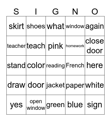 SIGNO Bingo Card