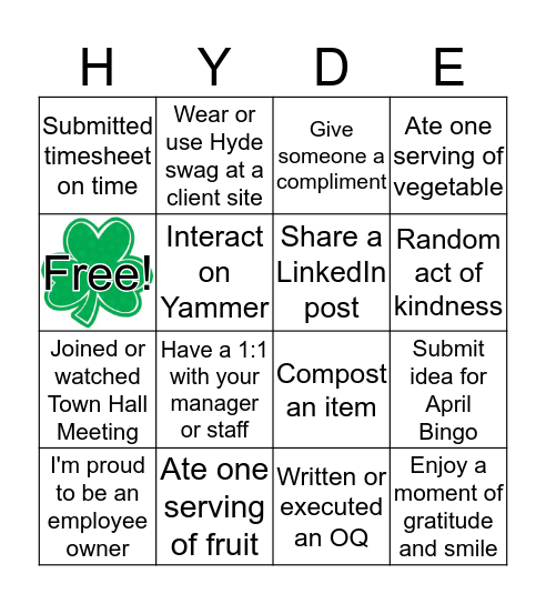 HYDE PRIDE MARCH BINGO! Bingo Card