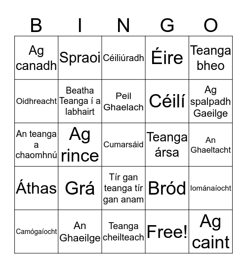 Seachtain na Gaeilge Bingo Card