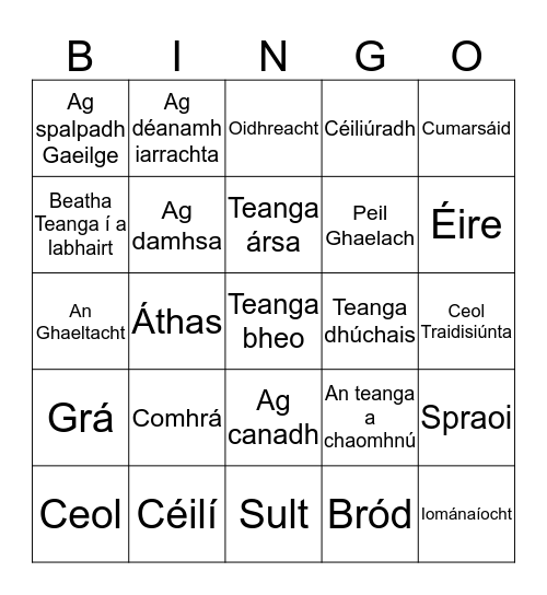 Seachtain na Gaeilge Bingo Card