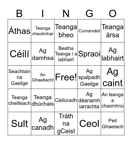 Seachtain na Gaeilge Bingo Card