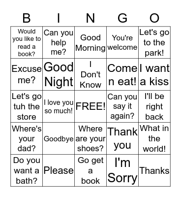 Common Phrases Bingo Card