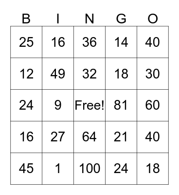 Multiplication BINGO Card