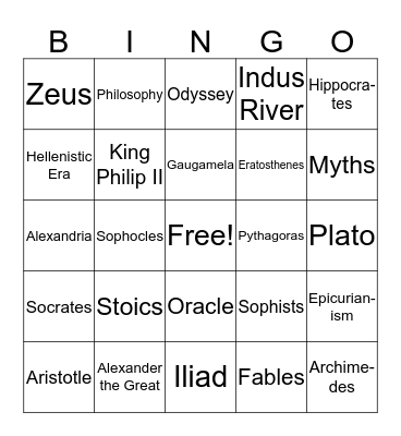 Ancient Greek Culture Bingo Card