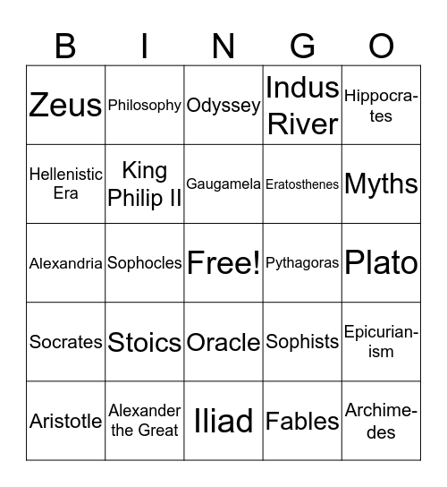 Ancient Greek Culture Bingo Card