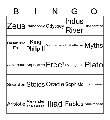 Ancient Greek Culture Bingo Card