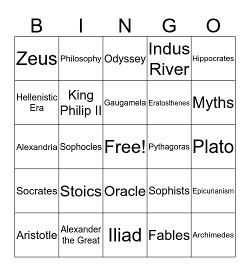 Ancient Greek Culture Bingo Card