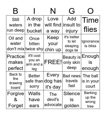 Idioms Bingo Card