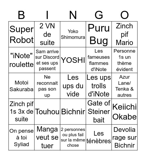 Puru JV Bingo Card