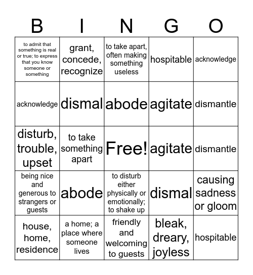 Level Yellow Unit 7 Vocab (words 1-6) Bingo Card