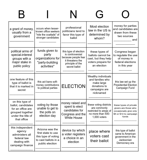 ELECTION Bingo Card