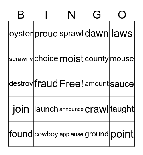 TRICKY VOWELS  Bingo Card