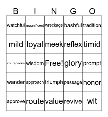 Unit 11 Vocabulary Bingo Card