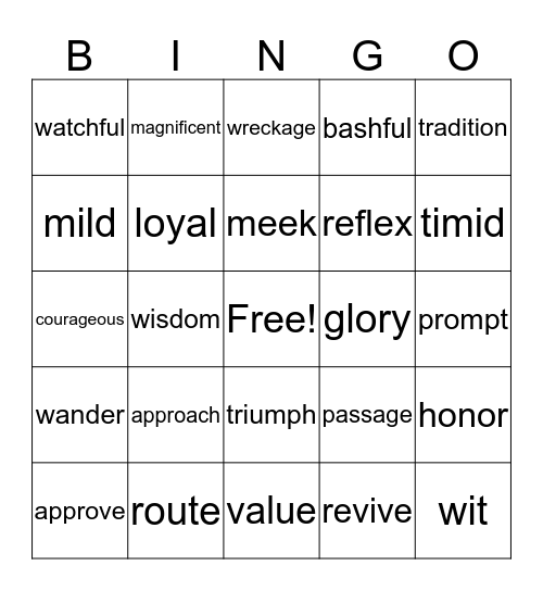 Unit 11 Vocabulary Bingo Card