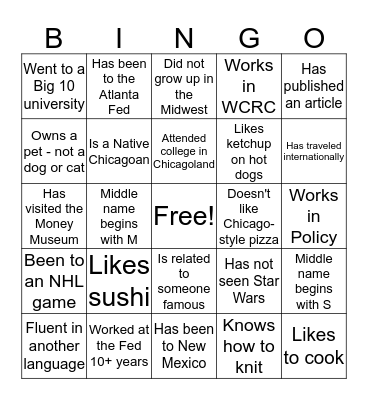 RSD Division Meeting Bingo Card