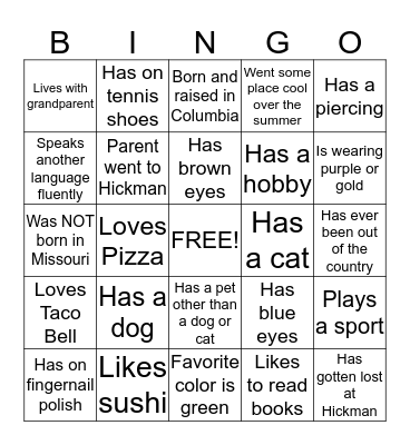 Ice Breaker BINGO Card