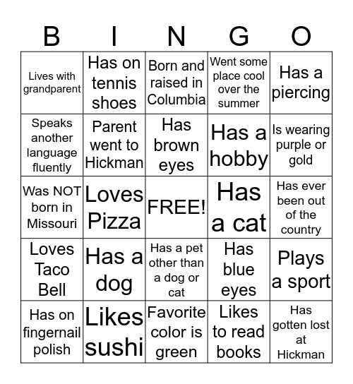 Ice Breaker BINGO Card