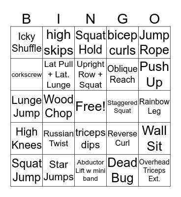 Body Back Bingo Card