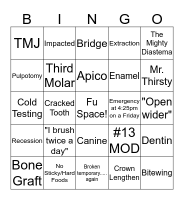 Dental Bingo! Bingo Card