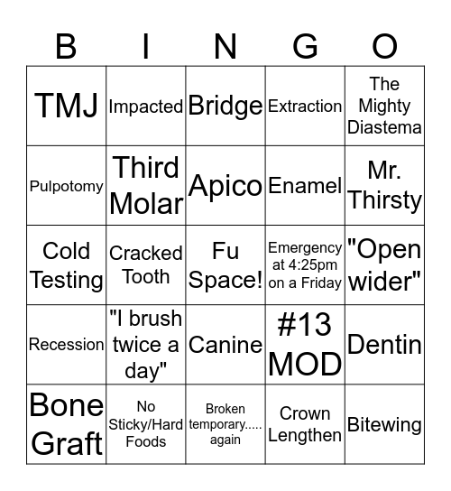 Dental Bingo! Bingo Card