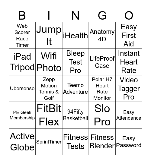 PE Geeks Bingo Card