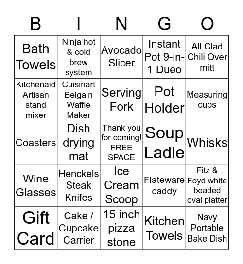 Shelly's Shower Bingo  Bingo Card