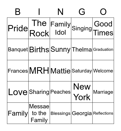 Mattie R. Holmes Bingo Card