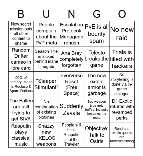 Season of the Worthy Bingo Card