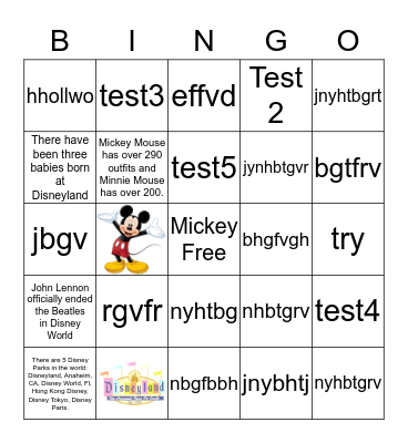 Mickey Mouse  Bingo Card