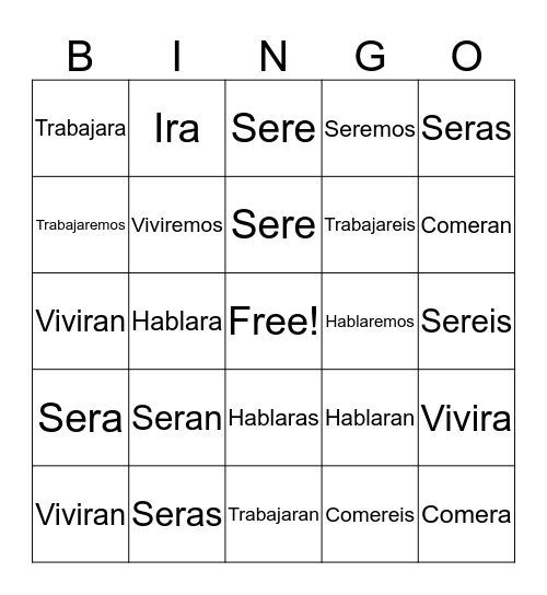Spanish Bingo Card