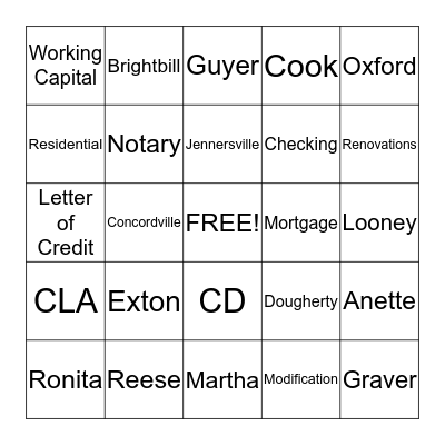 Fulton Bank BINGO Card