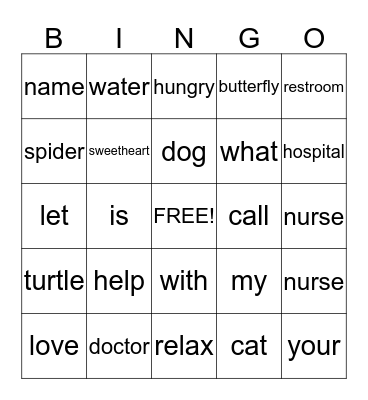 American Sign Language Bingo Card