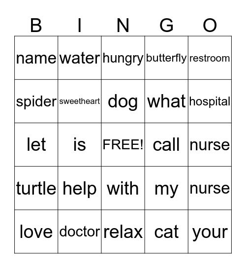 American Sign Language Bingo Card