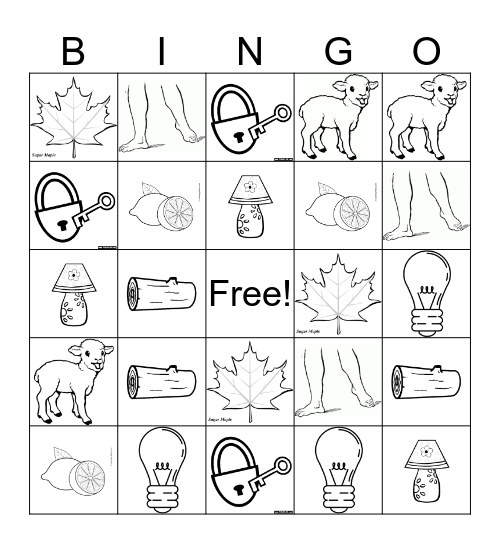 Initial L Bingo Card
