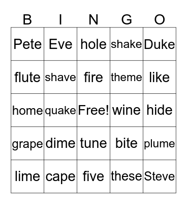 V-C-e    4.1A Bingo Card