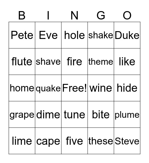 V-C-e    4.1A Bingo Card