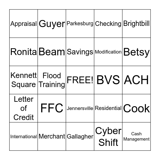 Fulton Bank BINGO Card