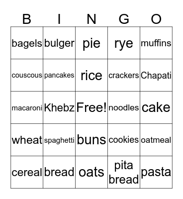 Grain Products Bingo Card