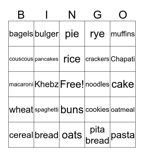 Grain Products Bingo Card