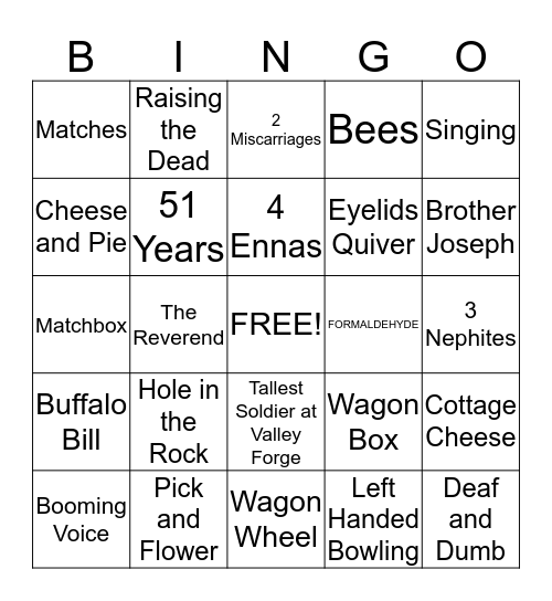 Family History Bingo Card