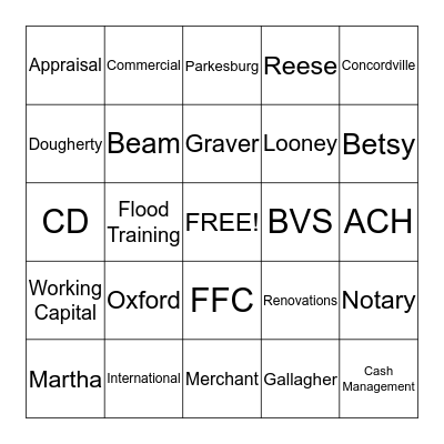 Fulton Bank BINGO Card