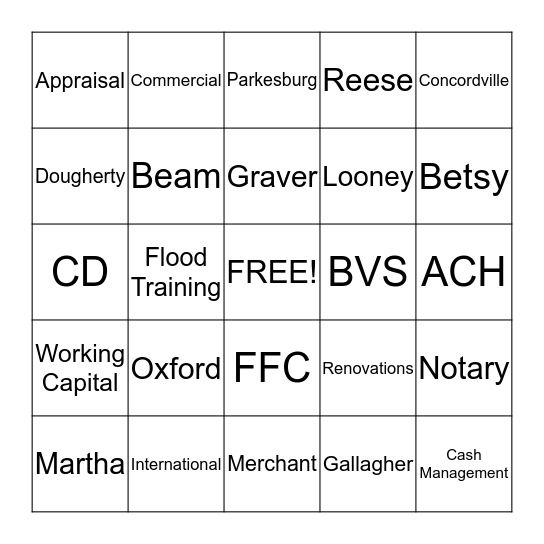 Fulton Bank BINGO Card