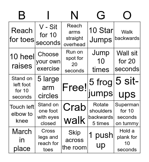 Let's Move Bingo Card