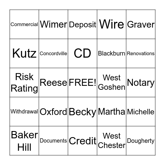 Fulton Bank BINGO Card