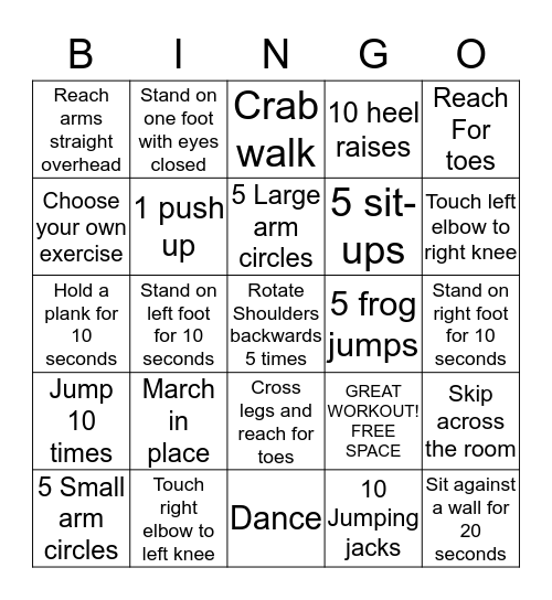 Let's Move BINGO -- Round 2 Bingo Card